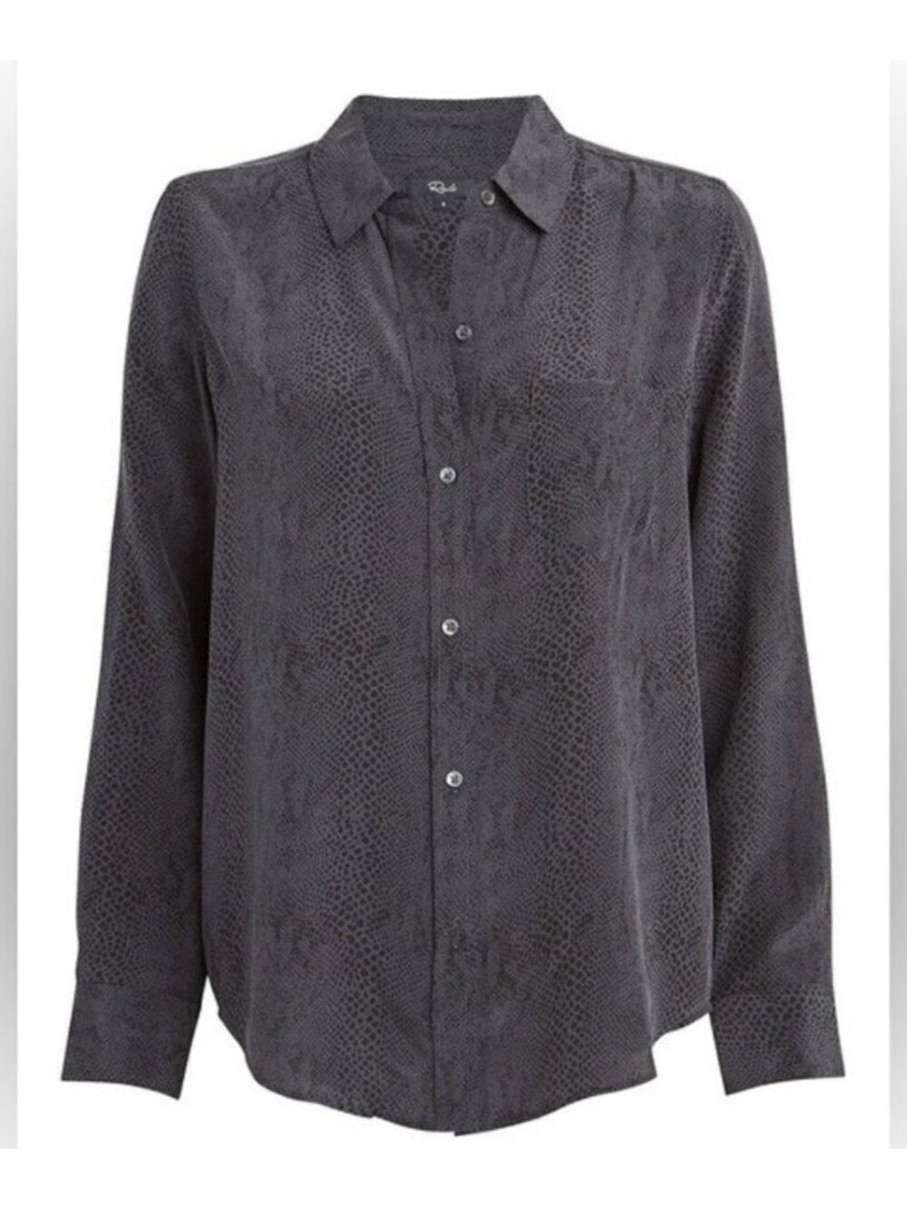 RAILS Kate Cobra Print 100% Silk Top Size XS charcoal black button up